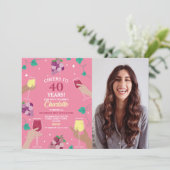 応援40thバースデーワインテイスティングピンクパーティー写真 招待状 (スタンド正面)