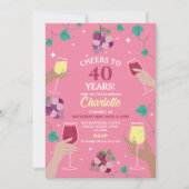 応援40thバースデーワインテイスティングピンクパーティー 招待状 (正面)