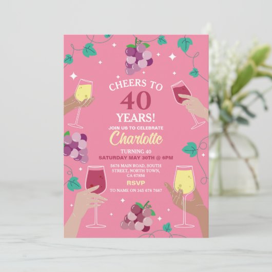 応援40thバースデーワインテイスティングピンクパーティー 招待状 (スタンド正面)