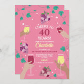 応援40thバースデーワインテイスティングピンクパーティー 招待状 (正面/裏面)