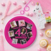 応援40th誕生日8写真名ピンクブラック ペーパープレート (パーティー)
