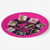 応援40th誕生日8写真名ピンクブラック ペーパープレート (アングル)