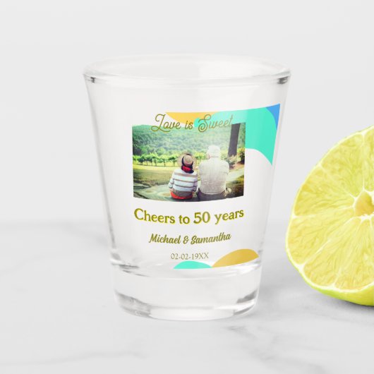 応援50周年の愛は甘いレトロ ショットグラス (正面)