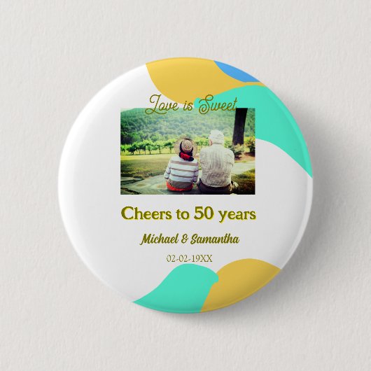 応援50周年の愛は甘いレトロ 缶バッジ (正面)