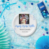 応援50周年ブルーリーフ写真名 ペーパープレート (パーティー)