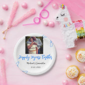 応援50周年ブルーリーフ写真名 ペーパープレート (パーティー)