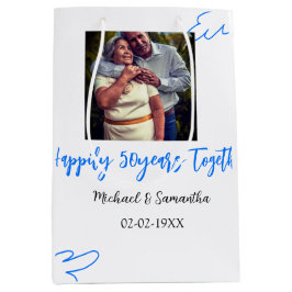 応援50周年ブルーリーフ写真名 ミディアムペーパーバッグ