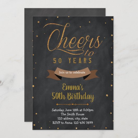 応援50年の誕生日招待 招待状 (正面/裏面)