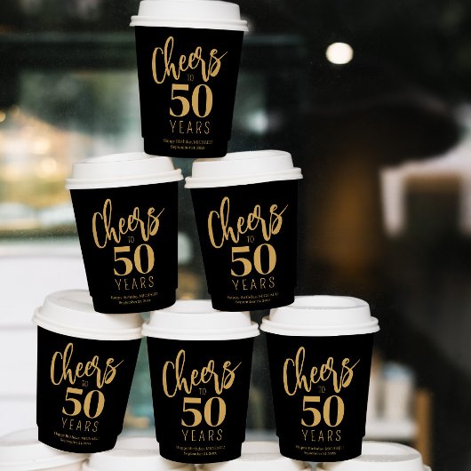 応援50年カスタム金ゴールド黒い誕生日 紙コップ