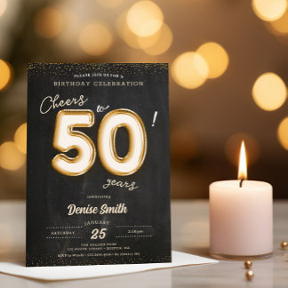 応援50年ゴールドフォイルバルーン50誕生日 招待状