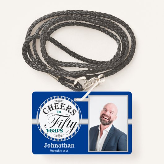 応援50年パーティー1枚フォトブルー バッジ (正面ランヤード)