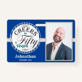 応援50年パーティー1枚フォトブルー バッジ (正面)