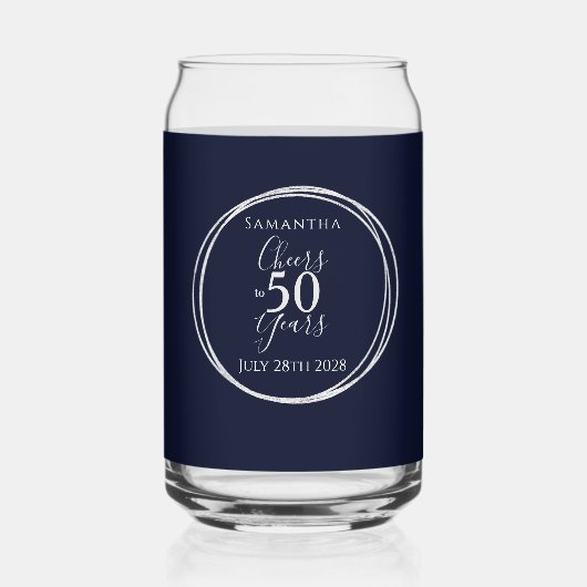 応援50年50誕生日ネイビー銀パーティー ガラス缶 (正面)