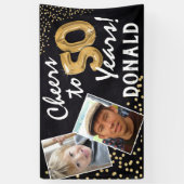 応援50年！金ゴールドバルーンの写真誕生日 横断幕 (縦)