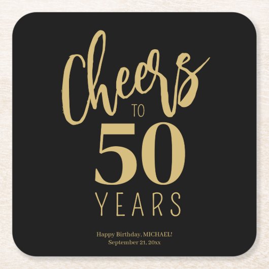 応援50歳の誕生日カスタムパーティーの好意 スクエアペーパーコースター (正面)