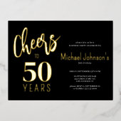 応援50歳50歳の誕生日パーティエレガント 箔招待状ポストカード (正面)