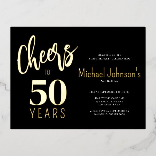 応援50歳50歳の誕生日パーティエレガント 箔招待状ポストカード (正面)