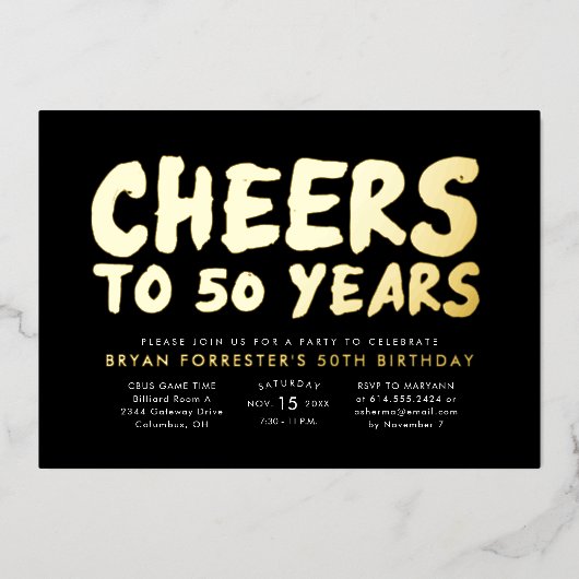 応援50歳50歳の誕生日パーティー 箔招待状 (正面)