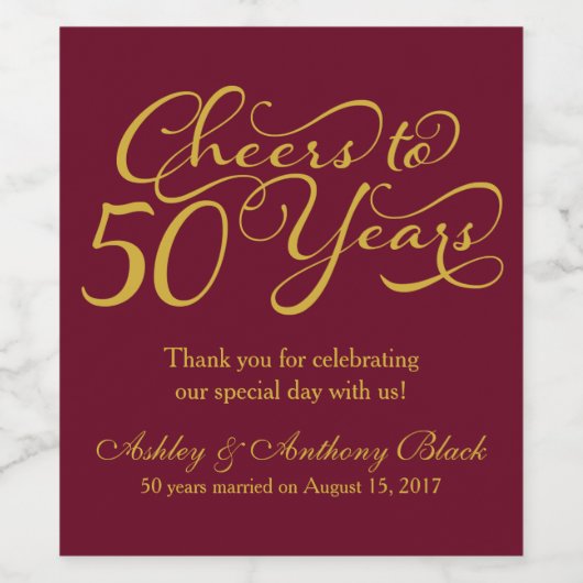 応援50結婚周年記念パーソナライズされた ワインラベル (シングルラベル)