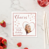 応援50誕生日バラ金ゴールド白カスタム色写真 スタンダードカクテルナプキン (インサイチュ)