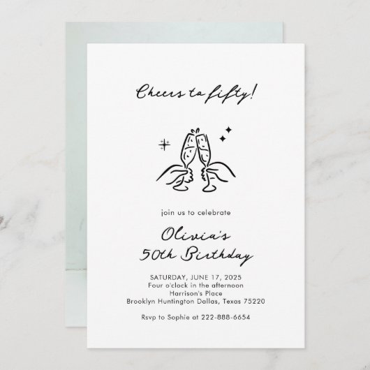 応援50! | ミニマル50誕生日 招待状 (正面/裏面)