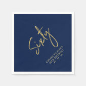 応援6モダン海軍ブルー60th誕生日パーティー スタンダードカクテルナプキン (正面)