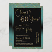 応援60年サプライズ誕生日パーティー、ティール（緑がかった色） 招待状 (正面/裏面)