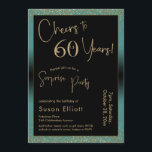 応援60年サプライズ誕生日パーティー、ティール（緑がかった色） 招待状<br><div class="desc">2つの特徴的なフォントを使用して、私はあなたの発表のためのグラフィックを作成し、フェスティバルの雰囲気のためのメタリックフェイク金ゴールド効果でそれらを飾った。各パーツはニーズに合わせのまわりにて移動できるが読、ヘッダー「60年への応援!」「サプライズパーティー」。(「サプライズ」は取り除くもしことができ、パーティーは取り除かれない。 すべての文字は、ティール（緑がかった色）の背景をオーバーレイする黒い長方形の上に配置された。金ゴールド紙吹雪と微妙な黒グラデーションいオーバーレイが効縁ど果を完成。背景色を好きな色に変更！// 130   131 //</div>