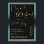 応援60年サプライズ誕生日パーティー、ティール（緑がかった色） 招待状<br><div class="desc">2つの特徴的なフォントを使用して、私はあなたの発表のためのグラフィックを作成し、フェスティバルの雰囲気のためのメタリックフェイク金ゴールド効果でそれらを飾った。各パーツはニーズに合わせのまわりにて移動できるが読、ヘッダー「60年への応援!」「サプライズパーティー」。(「サプライズ」は取り除くもしことができ、パーティーは取り除かれない。 すべての文字は、ティール（緑がかった色）の背景をオーバーレイする黒い長方形の上に配置された。金ゴールド紙吹雪と微妙な黒グラデーションいオーバーレイが効縁ど果を完成。背景色を好きな色に変更！// 130   131 //</div>