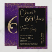 応援60年サプライズ誕生日パーティー、紫 招待状 (正面/裏面)