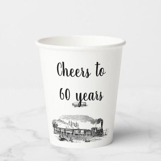 応援60年ヴィンテージ蒸気列車誕生日 紙コップ (裏面)