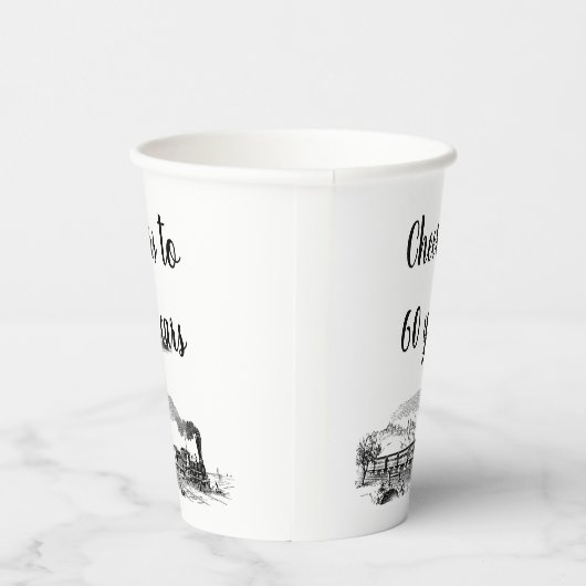 応援60年ヴィンテージ蒸気列車誕生日 紙コップ (右)