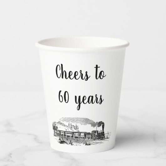 応援60年ヴィンテージ蒸気列車誕生日 紙コップ (正面)