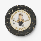 応援60 for Herおもしろい金ゴールドブラック60誕生日 ペーパープレート (正面)