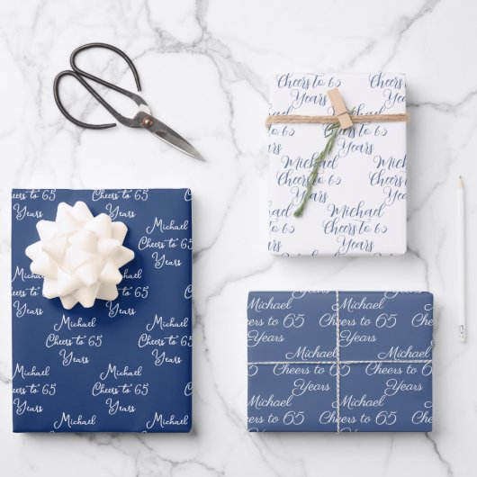 応援65年ネイビーブルー65誕生日 ラッピングペーパーシート (正面)