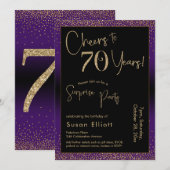 応援70年のサプライズ誕生日パーティー、紫 招待状 (正面/裏面)