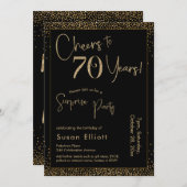応援70年サプライズ誕生日パーティブラック 招待状 (正面/裏面)