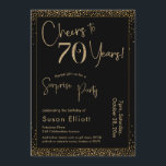 応援70年サプライズ誕生日パーティブラック 招待状<br><div class="desc">2つの特徴的なフォントを使用して、私はあなたの発表のためのグラフィックを作成し、フェスティバルの雰囲気のためのメタリックフェイク金ゴールド効果でそれらを飾った。各パーツはニーズに合わせのまわりにて移動できるが読、ヘッダー「70年への応援!」「サプライズパーティー」。(「サプライズ」は取り除くもしことができ、パーティーは取り除かれない。 すべての文字は、黒い背景をオーバーレイする黒い長方形の上に配置された。金ゴールド紙吹雪と微妙な黒グラデーションいオーバーレイが効縁ど果を完成。背景色を好きな色に変更！// 130   131 //</div>