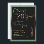 応援70年サプライズ誕生日パーティー、ティール（緑がかった色） 招待状<br><div class="desc">2つの特徴的なフォントを使用して、私はあなたの発表のためのグラフィックを作成し、フェスティバルの雰囲気のためのメタリックフェイク金ゴールド効果でそれらを飾った。各パーツはニーズに合わせのまわりにて移動できるが読、ヘッダー「70年への応援!」「サプライズパーティー」。(「サプライズ」は取り除くもしことができ、パーティーは取り除かれない。 すべての文字は、ティール（緑がかった色）の背景をオーバーレイする黒い長方形の上に配置された。金ゴールド紙吹雪と微妙な黒グラデーションいオーバーレイが効縁ど果を完成。背景色を好きな色に変更！// 130   131 //</div>