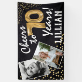 応援70年！金ゴールドバルーンの写真誕生日 横断幕 (縦)