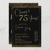 応援75年サプライズ誕生日パーティブラック 招待状 (正面/裏面)