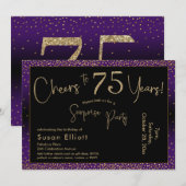 応援75年サプライズ誕生日、紫 招待状 (正面/裏面)