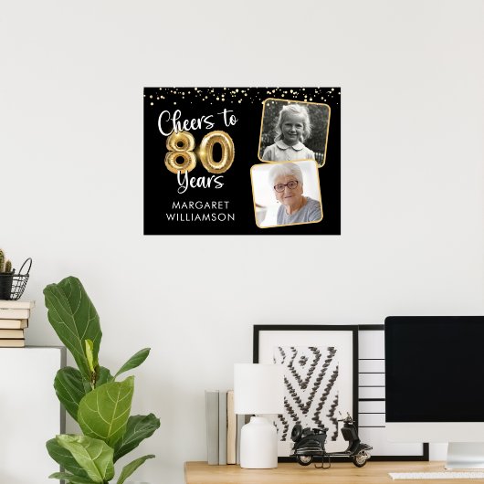 応援80年誕生日写真ウェルカムサイン ポスター (ホームオフィス)