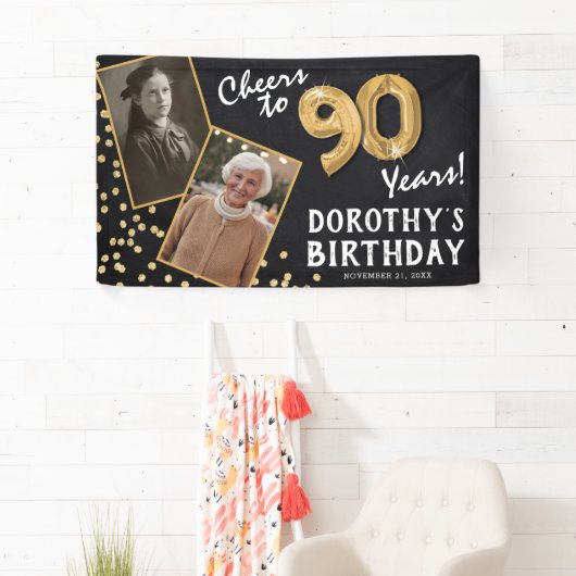 応援80年金ゴールド2写真誕生日 横断幕 (インサイチュ)