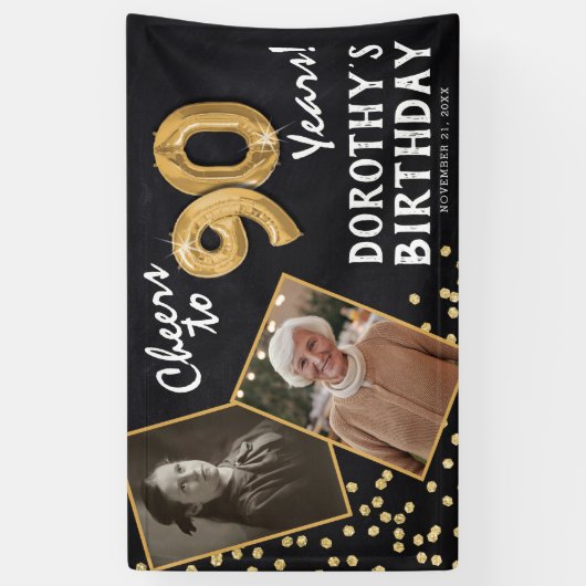 応援80年金ゴールド2写真誕生日 横断幕 (縦)