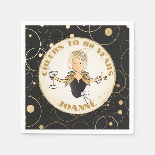 応援80 for Herおもしろい金ゴールドブラック80誕生日 スタンダードカクテルナプキン (正面)