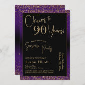 応援90年サプライズ誕生日パーティー、紫 招待状 (正面/裏面)