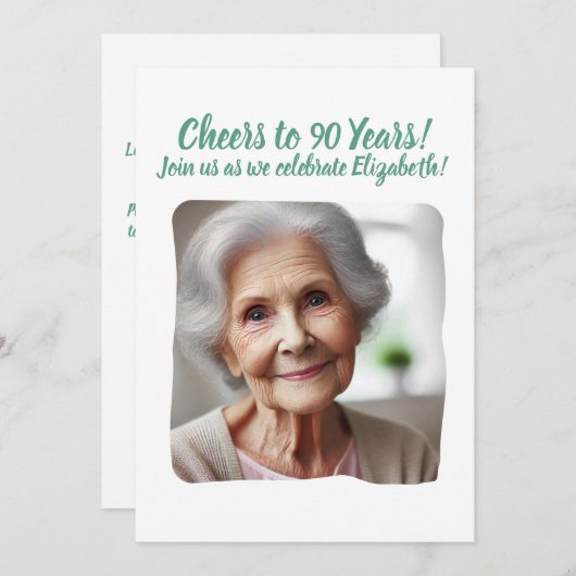 応援90歳90歳の誕生日パーティーに写真を追加 招待状 (正面/裏面)