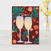 応援!きらめくワインシャンパンフラワーズおめでとう カード (黄色い花)