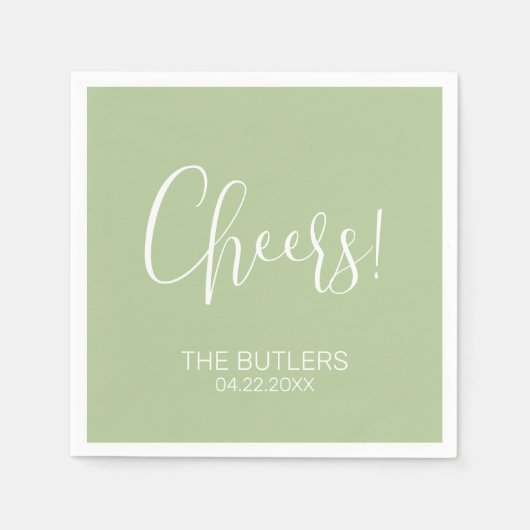 応援!カスタムセージ結婚グリーンズ スタンダードカクテルナプキン (正面)